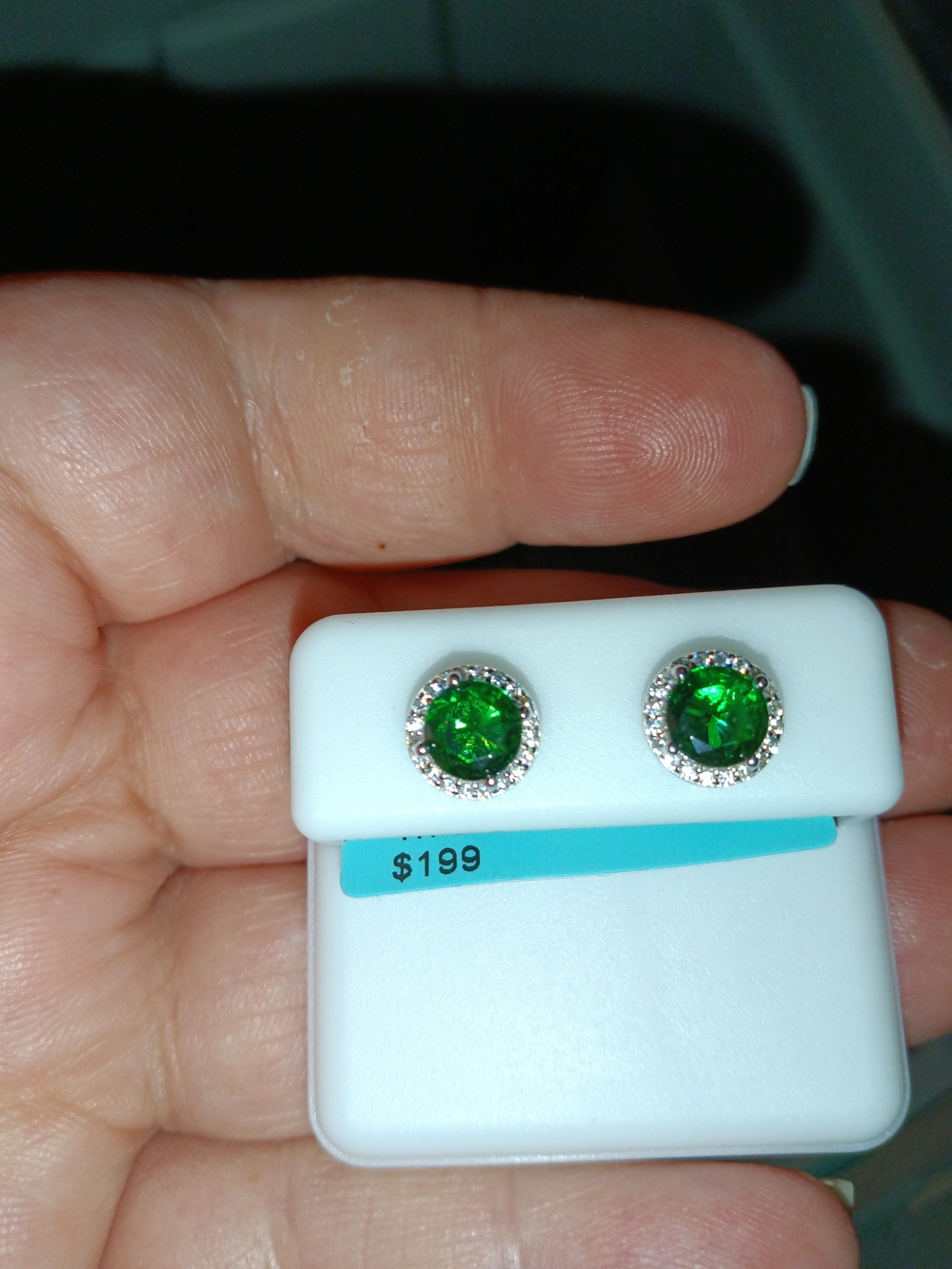 Green Halo Stud Earrings with Clear Accent Stones